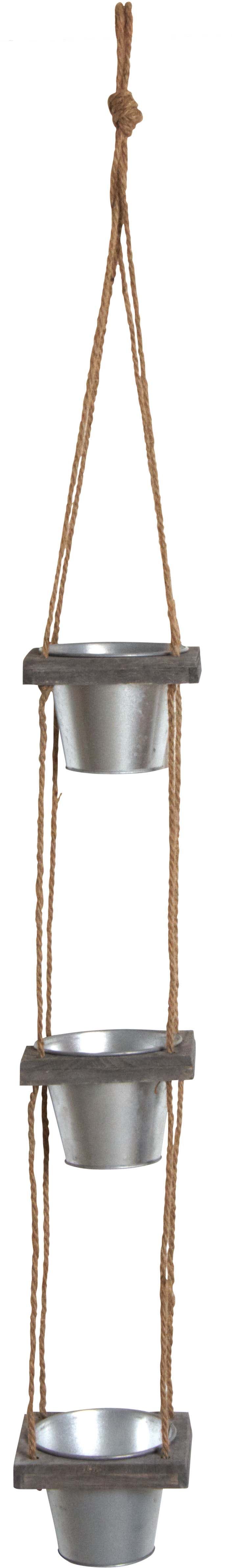 Suspension 3 cache-pots en acier galvanisé 115 cm