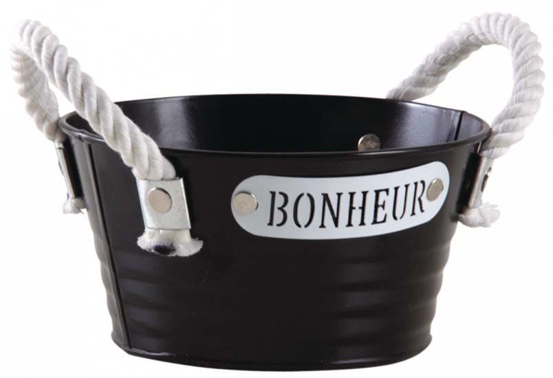 Corbeille ronde en métal laqué noir Bonheur