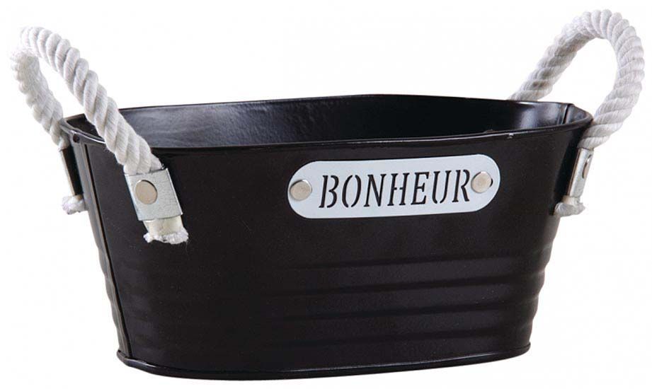 Corbeille ovale en métal laqué noir Bonheur