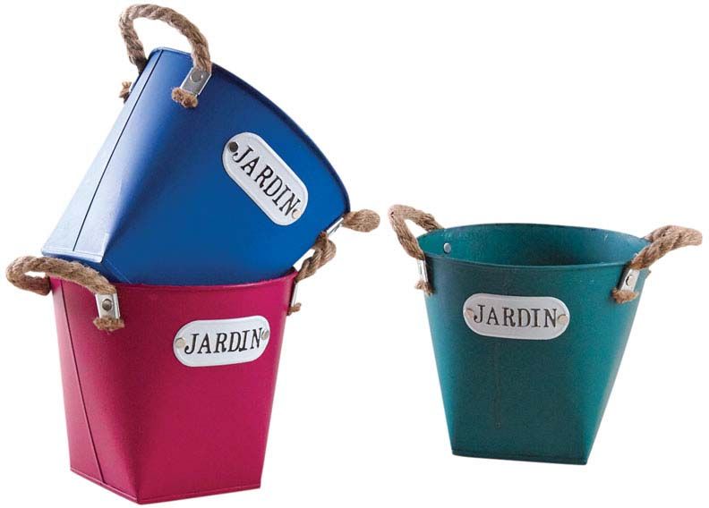 Cache pot en métal coloré 19 cm Jardin (Lot de 3)