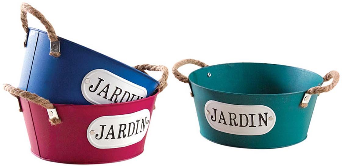 Corbeille ronde en métal coloré 25 cm Jardin (Lot de 3)