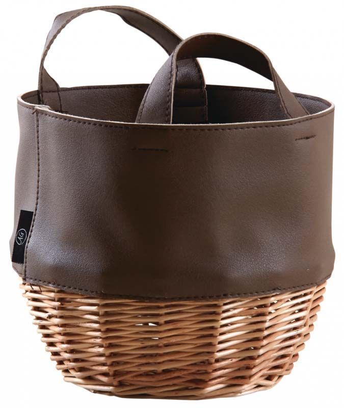 Corbeille ronde en osier et simili cuir