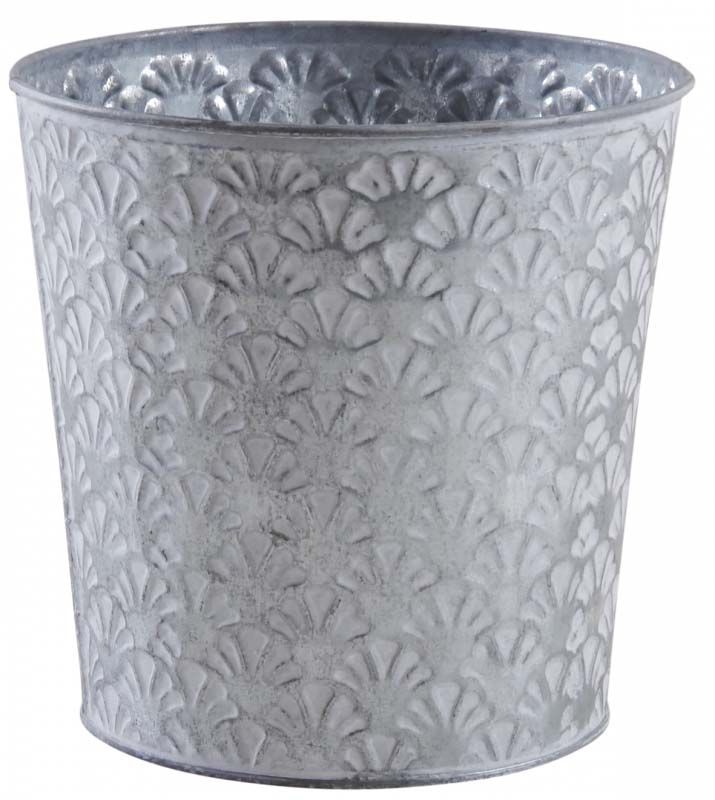 Cache-pot rond en métal patiné relief Cesar