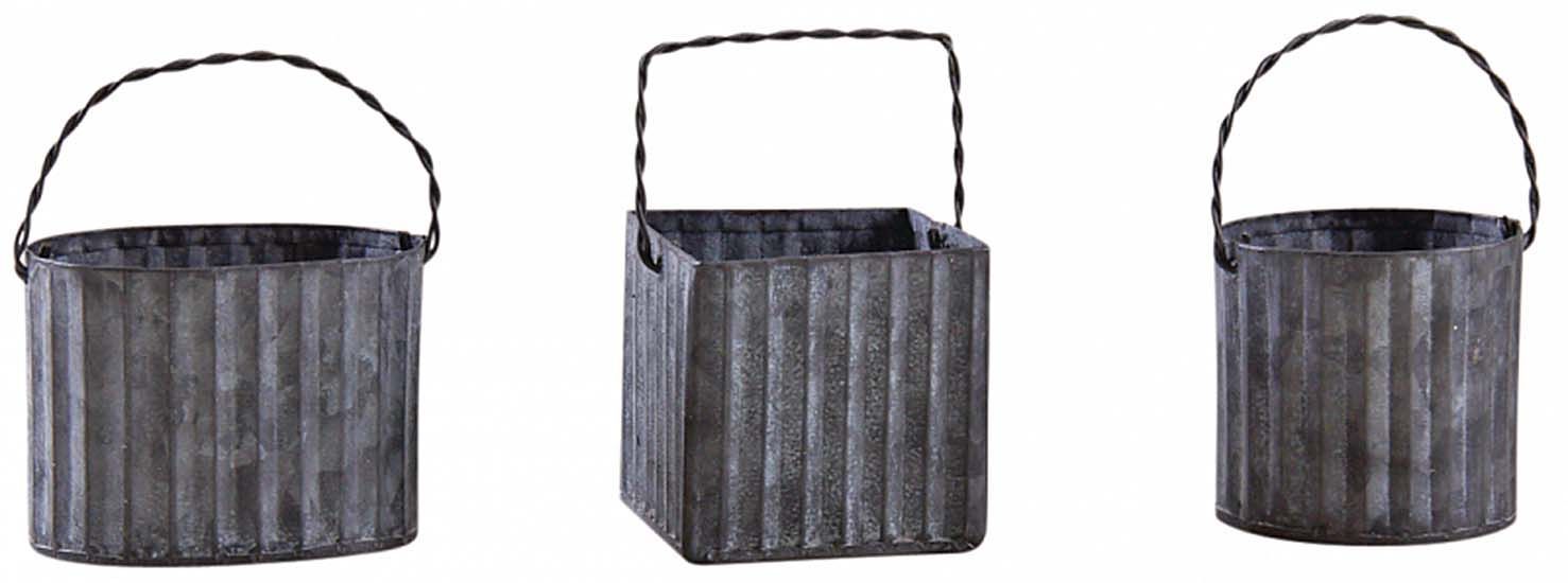 Mini cache-pot en métal galvanisé ondulé (Lot de 3)