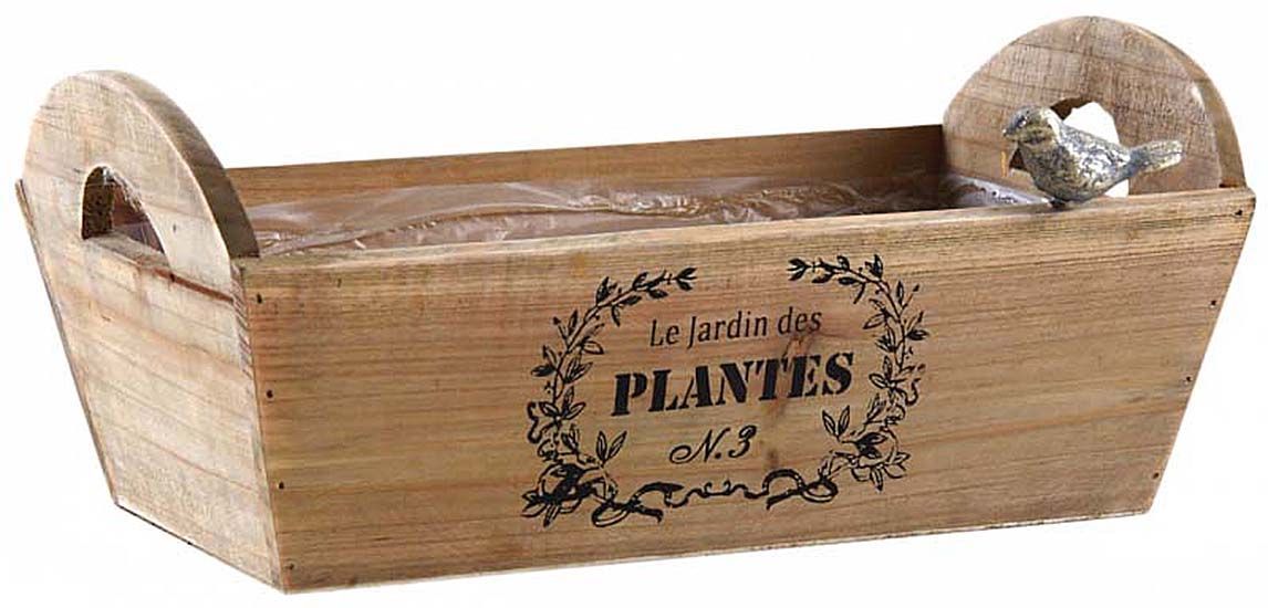 Corbeille rectangulaire en bois teinté Le jardin des plantes