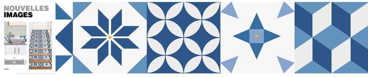Stickers motif carreau de ciment bleu 98 x 19.5 cm (Lot de 3)