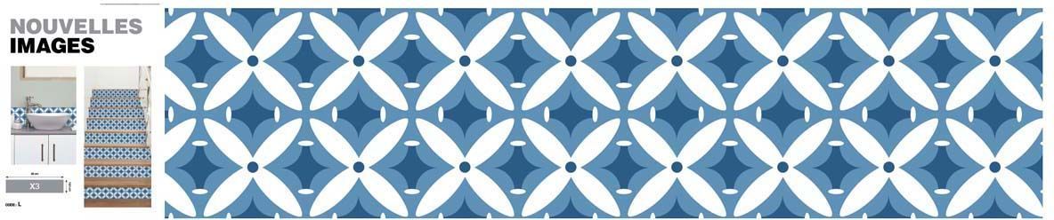 Stickers fleur géométrique bleu 98 x 19.5 cm (Lot de 3)