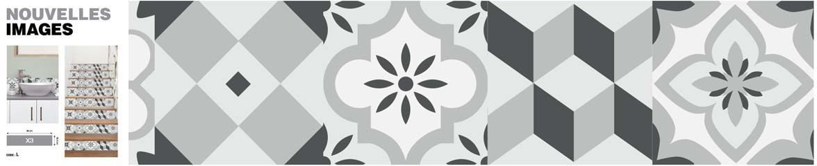 Stickers motif carreaux de ciment gris 98 x 19.5 cm (Lot de 3)