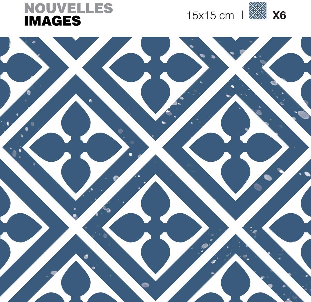 Stickers fleurs et losanges bleus 15 x 15 cm (Lot de 6)
