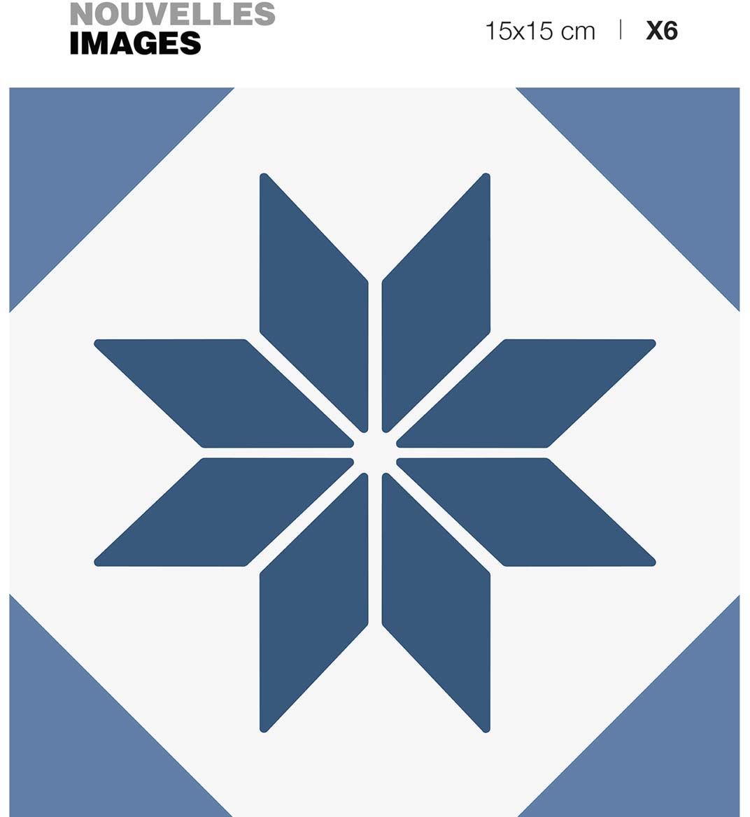 Stickers étoile graphique bleue 15 x 15 cm (Lot de 6)
