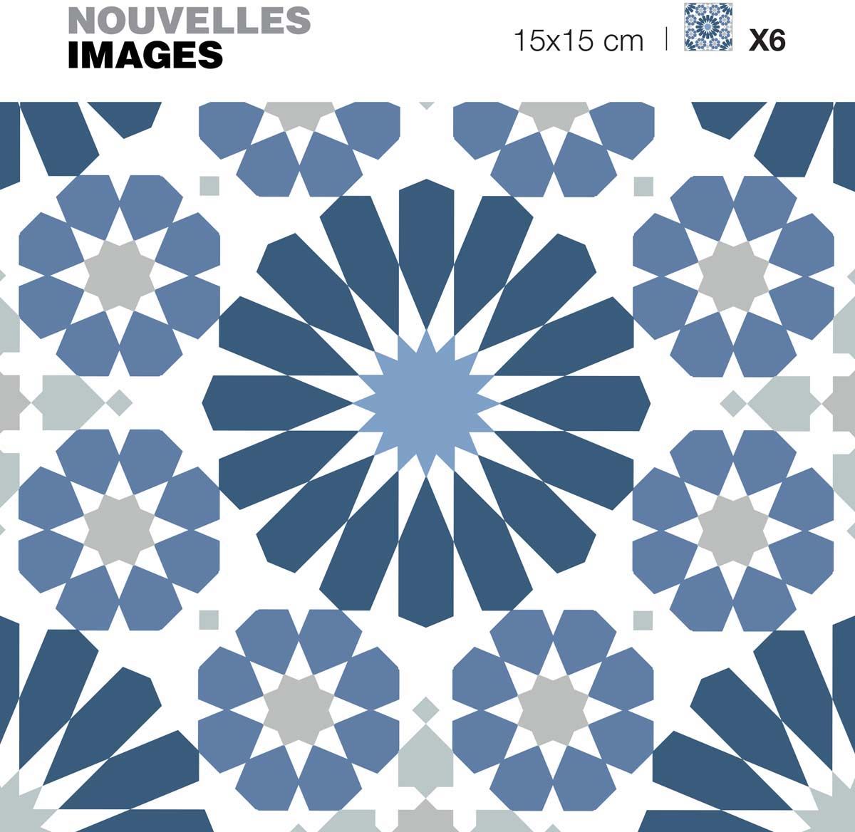 Stickers motif azulejos bleu et blanc 15 x 15 cm (Lot de 6)