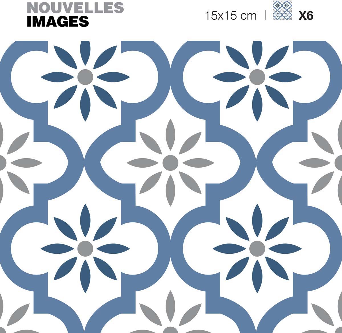 Stickers motif oriental bleu et gris 15 x 15 cm (Lot de 6)