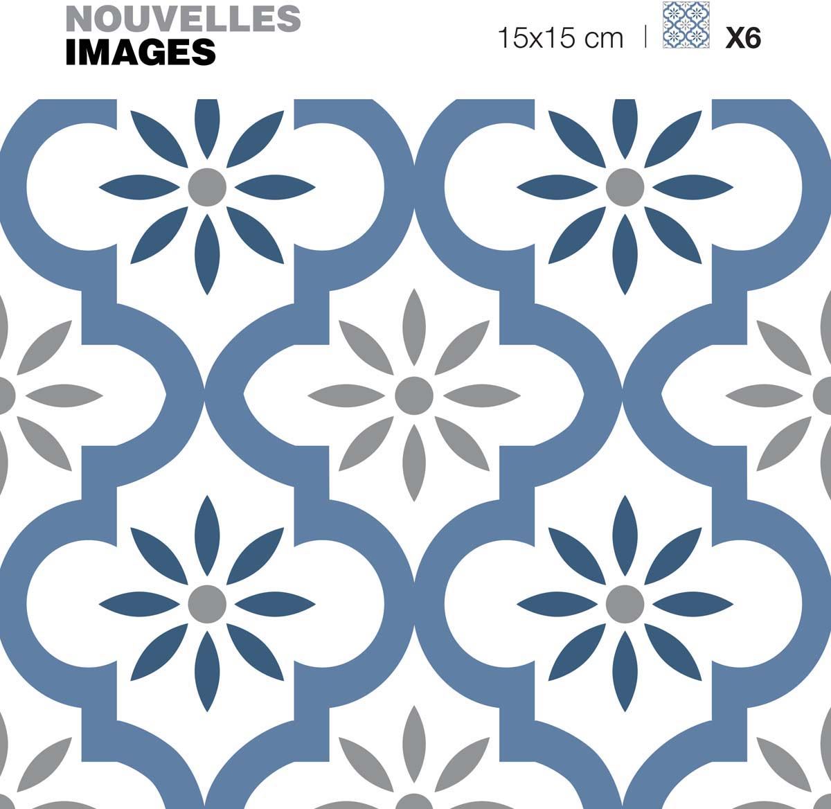 Stickers motif oriental bleu et gris 15 x 15 cm (Lot de 6)