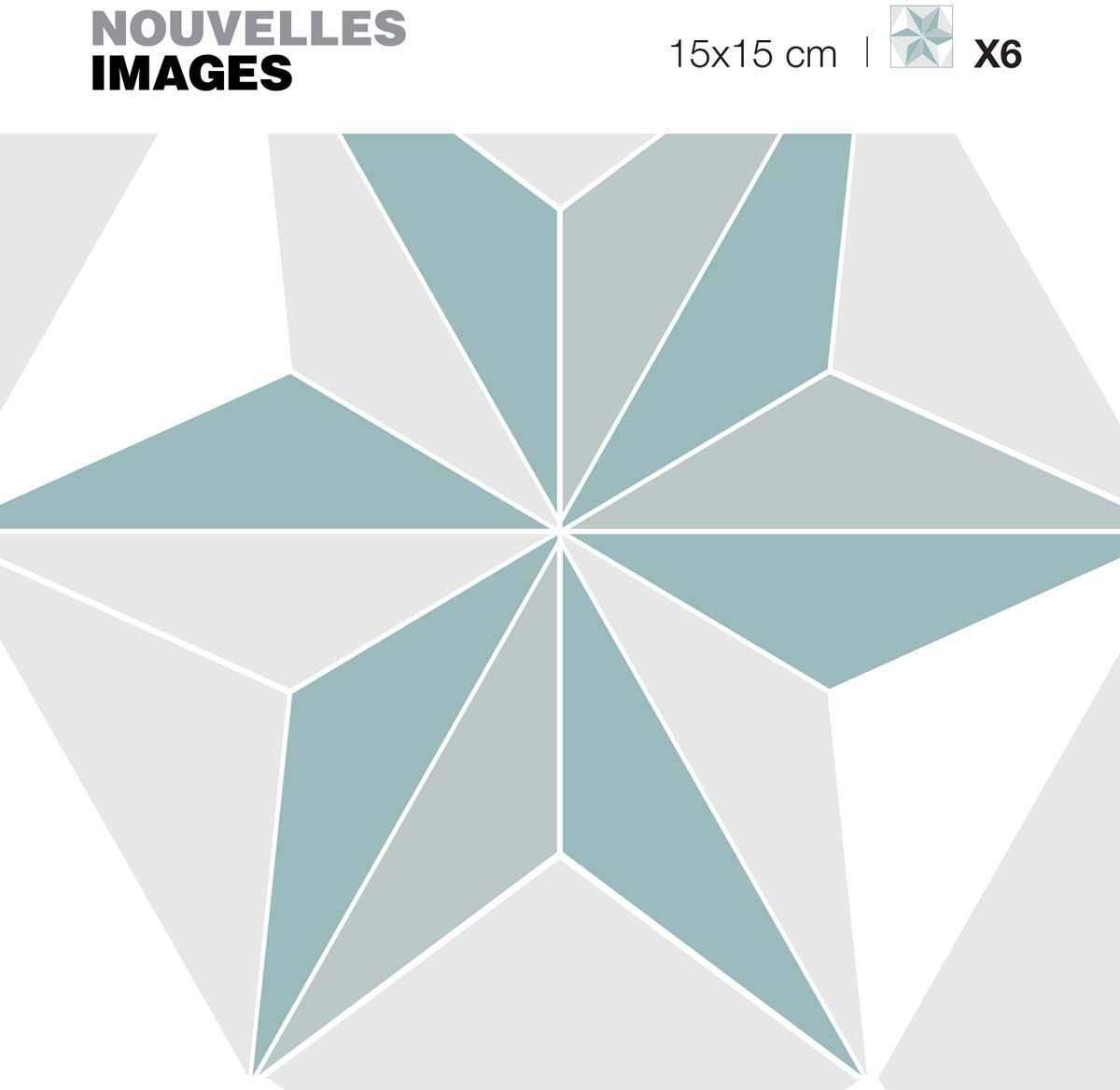 Stickers étoile pastel gris et vert d'eau 15 x 15 cm (Lot de 6)
