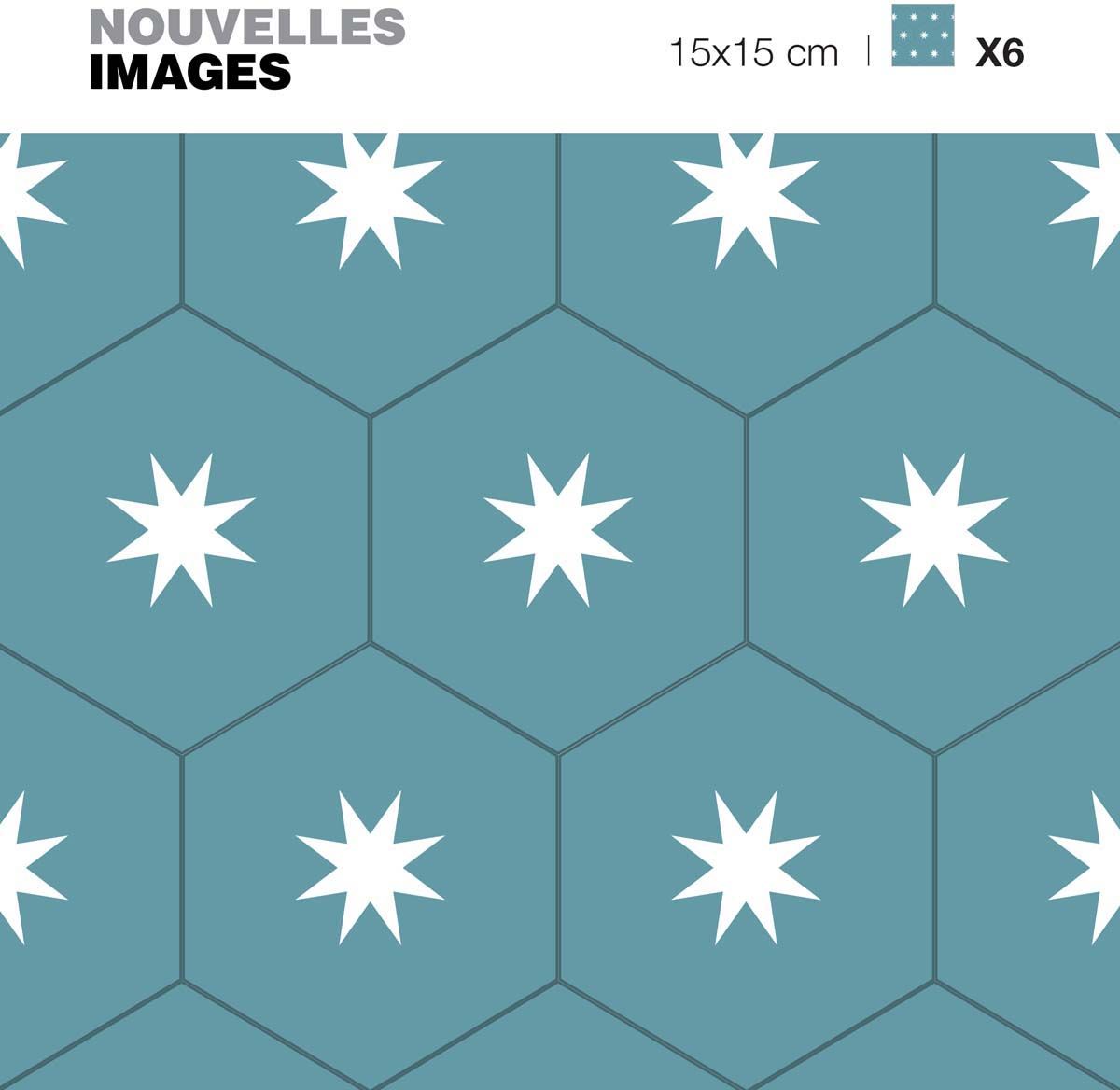 Stickers tomettes bleus verts étoilées 15 x 15 cm (Lot de 6)