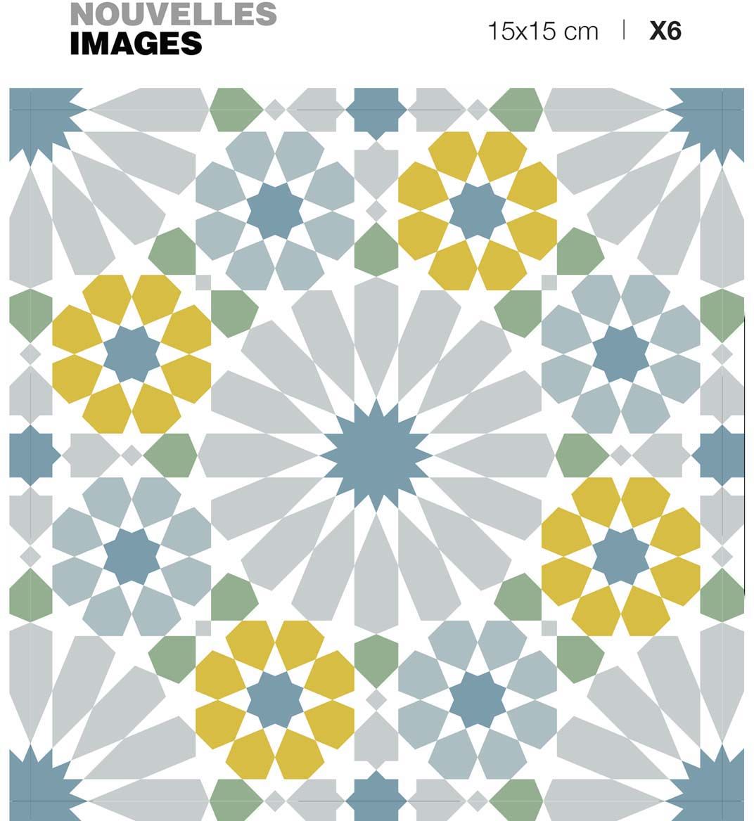 Stickers motif azulejos vert gris et ocre 15 x 15 cm (Lot de 6)