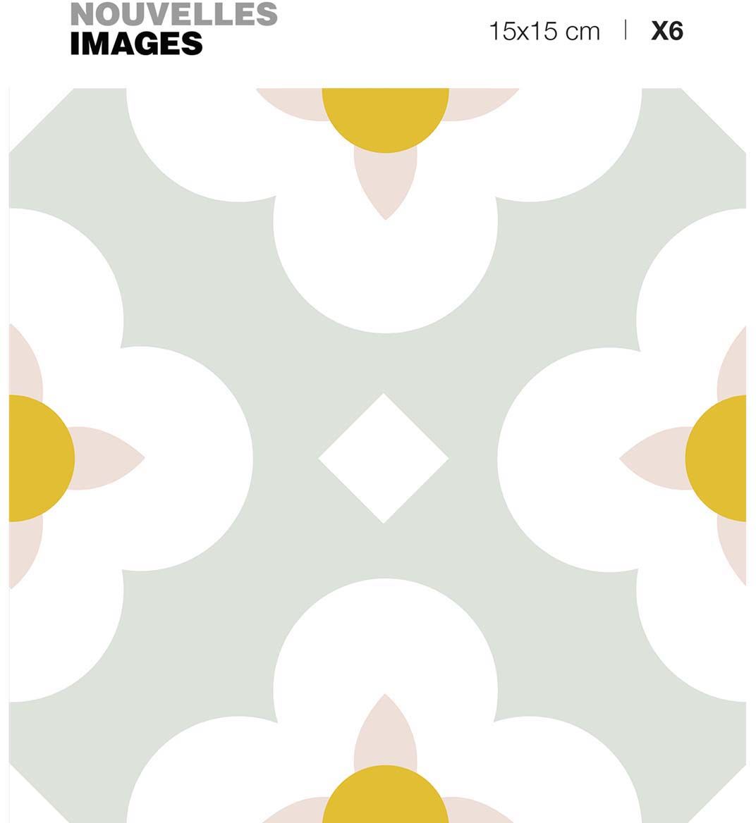 Stickers fleurs blanches et ocres 15 x 15 cm (Lot de 6)