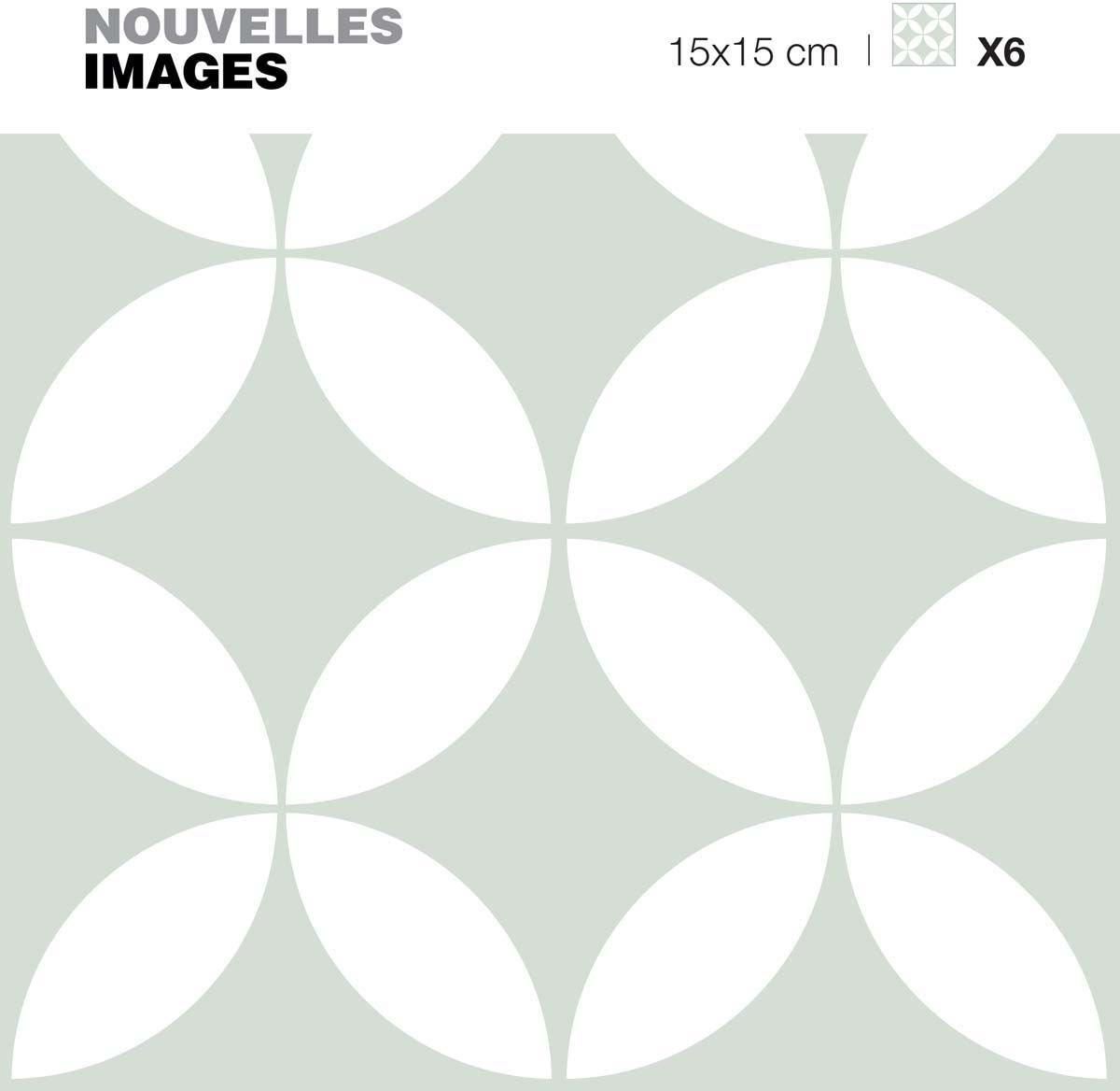 Stickers rosaces blanche et vert pastel 15 x 15 cm (Lot de 6)