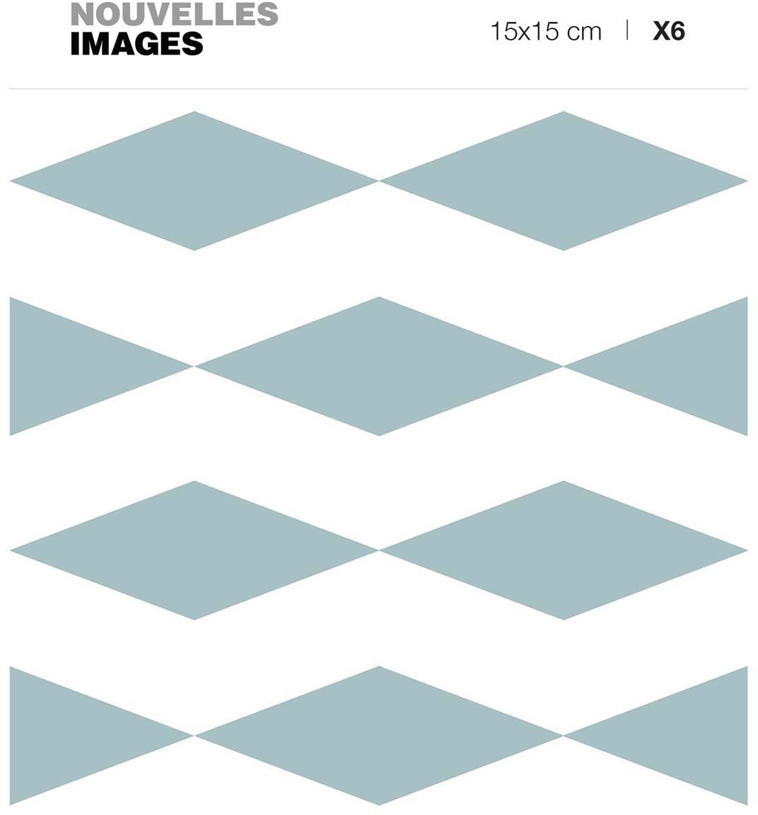 Stickers motif losanges verts celadon 15 x 15 cm (Lot de 6)