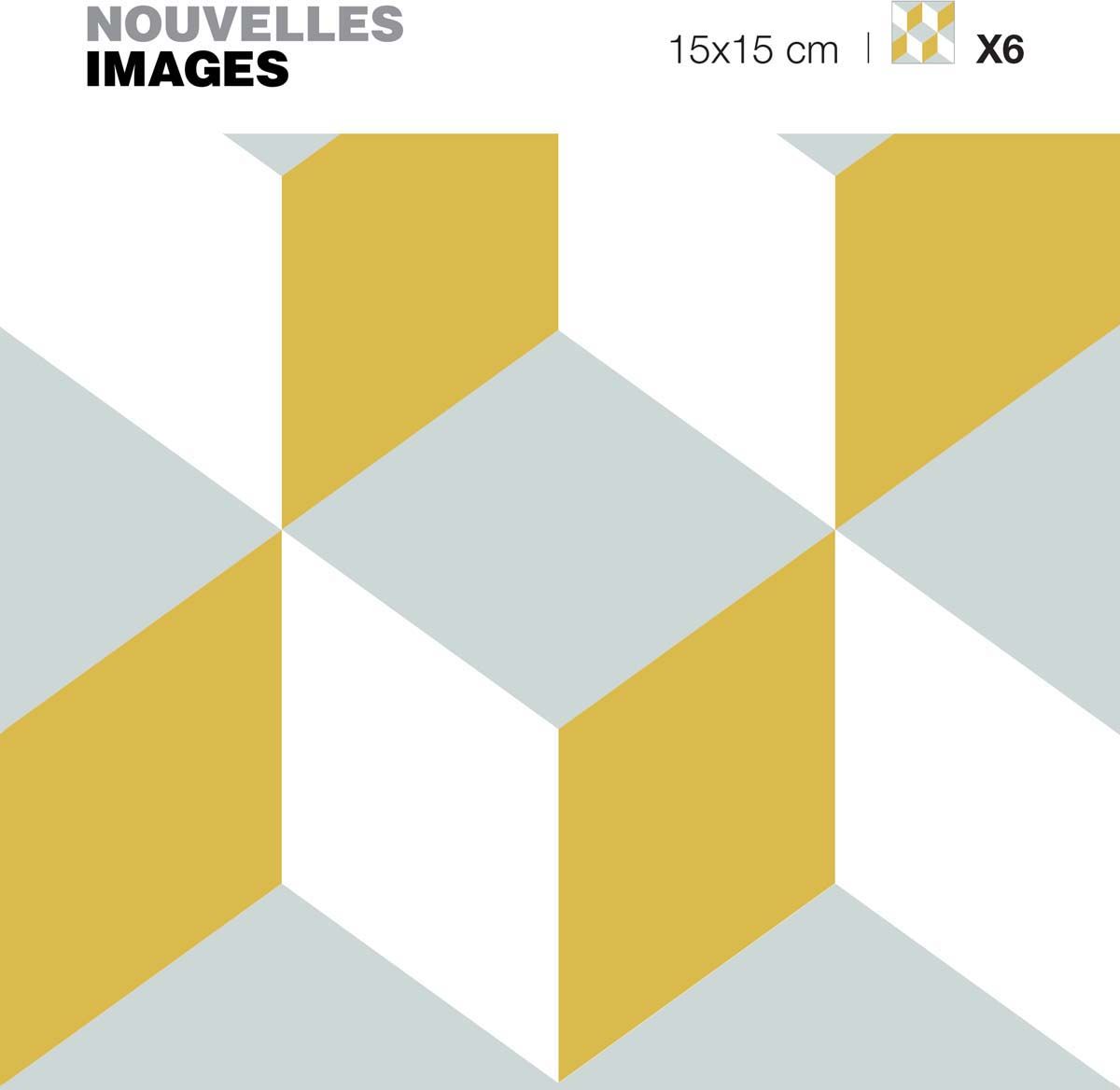 Stickers cube seamless jaune et gris 3D 15 x 15 cm (Lot de 6)