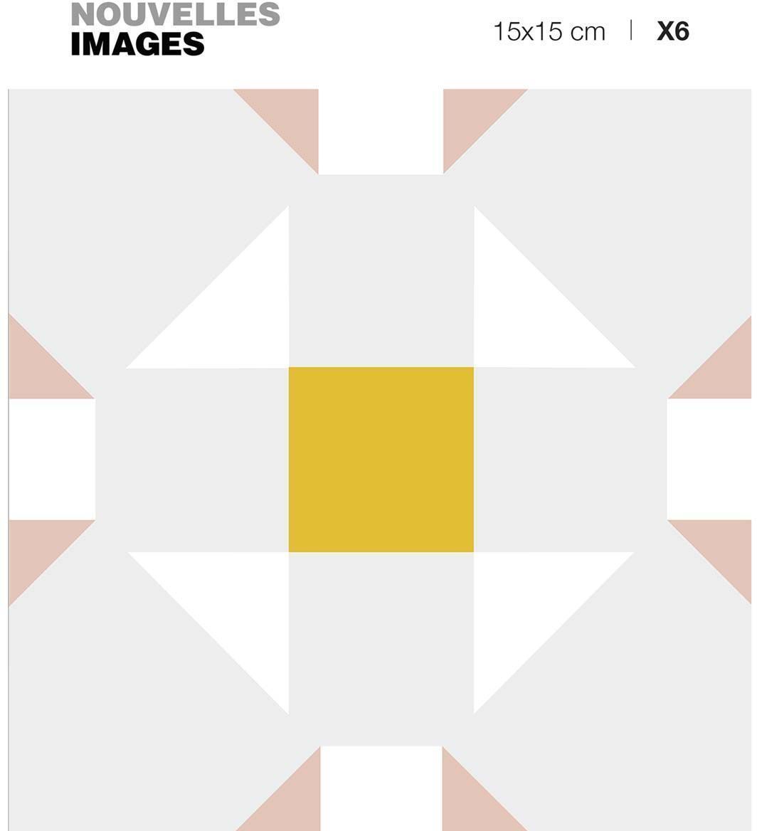 Stickers motif cubique gris - blanc - rose et ocre 15 x 15 cm (Lot de 6)