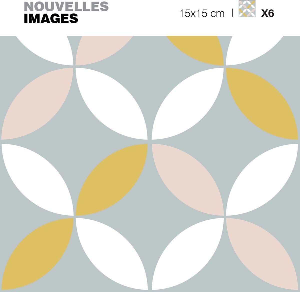 Stickers fleur grise jaune rose 15 x 15 cm (Lot de 6)