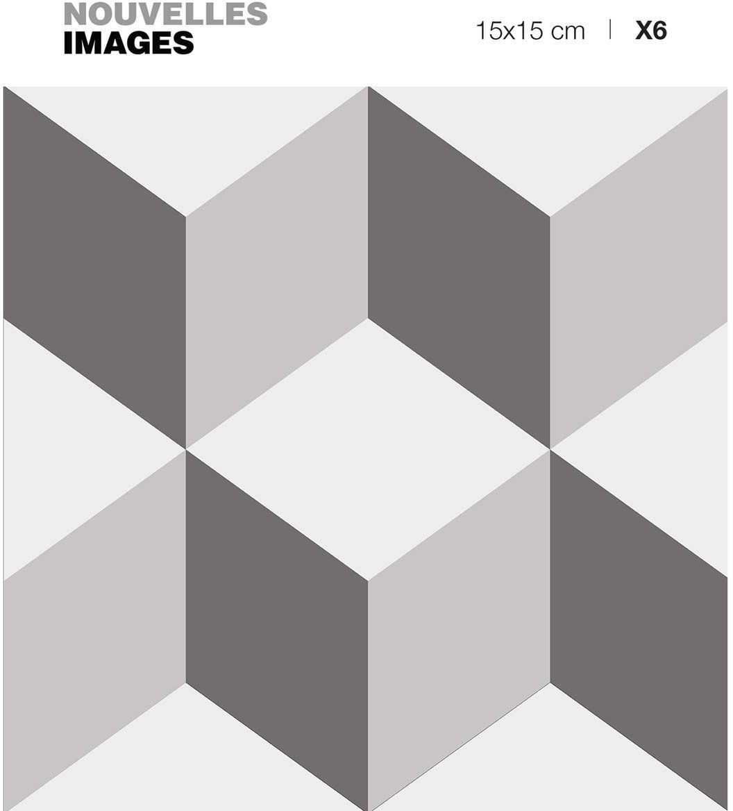 Stickers motif cubes seamless gris effet 3D 15 x 15 cm (Lot de 6)