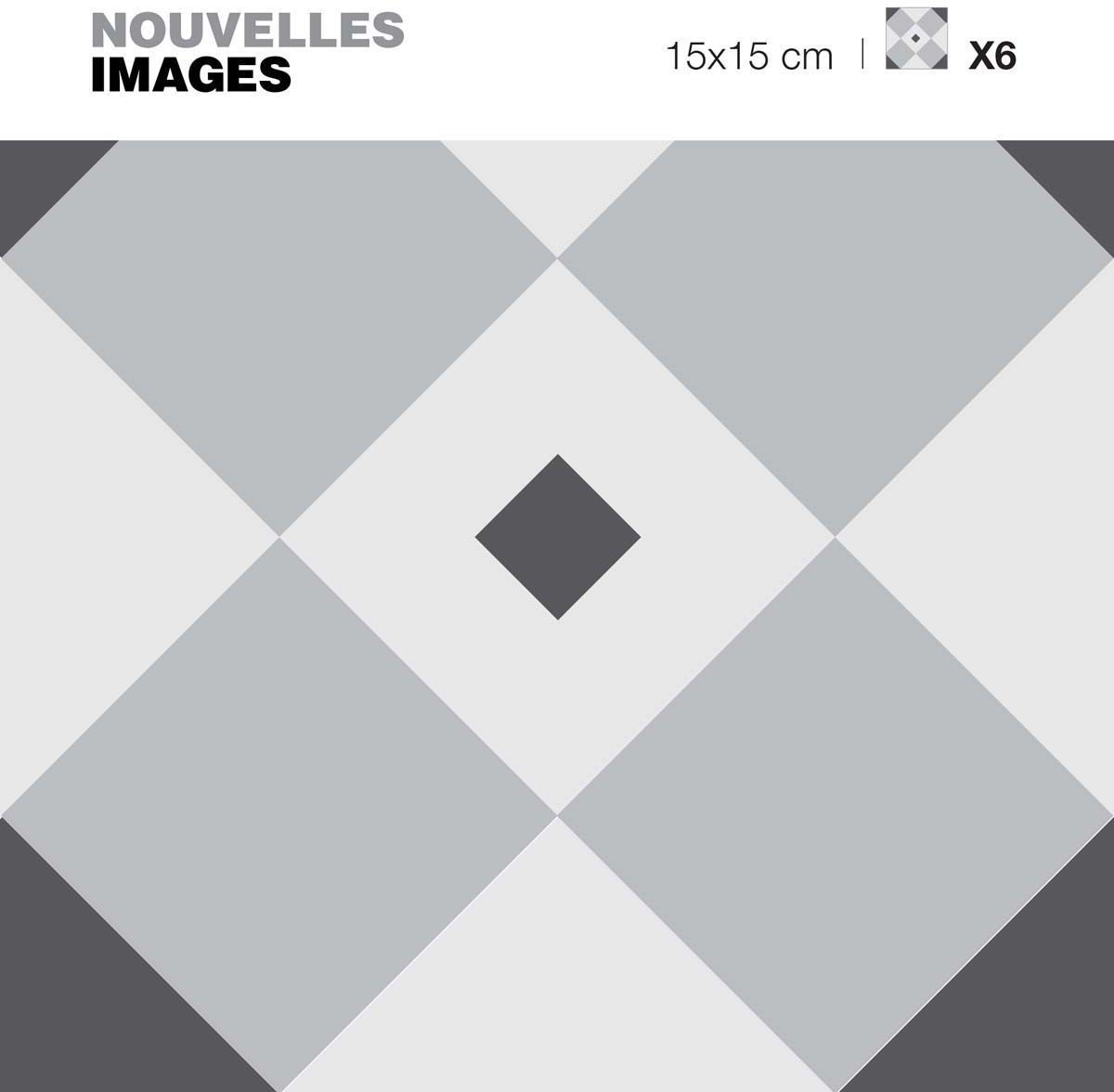 Stickers illusion d'optique croix et losanges gris 15 x 15 cm (Lot de 6)