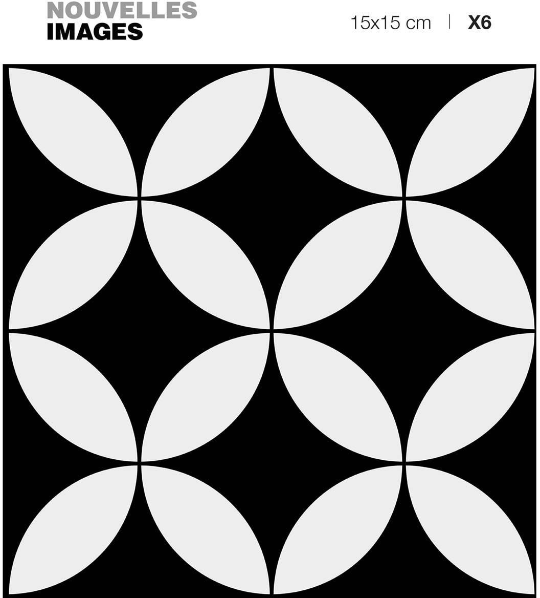 Stickers rosaces noir et blanc 15 x 15 cm (Lot de 6)