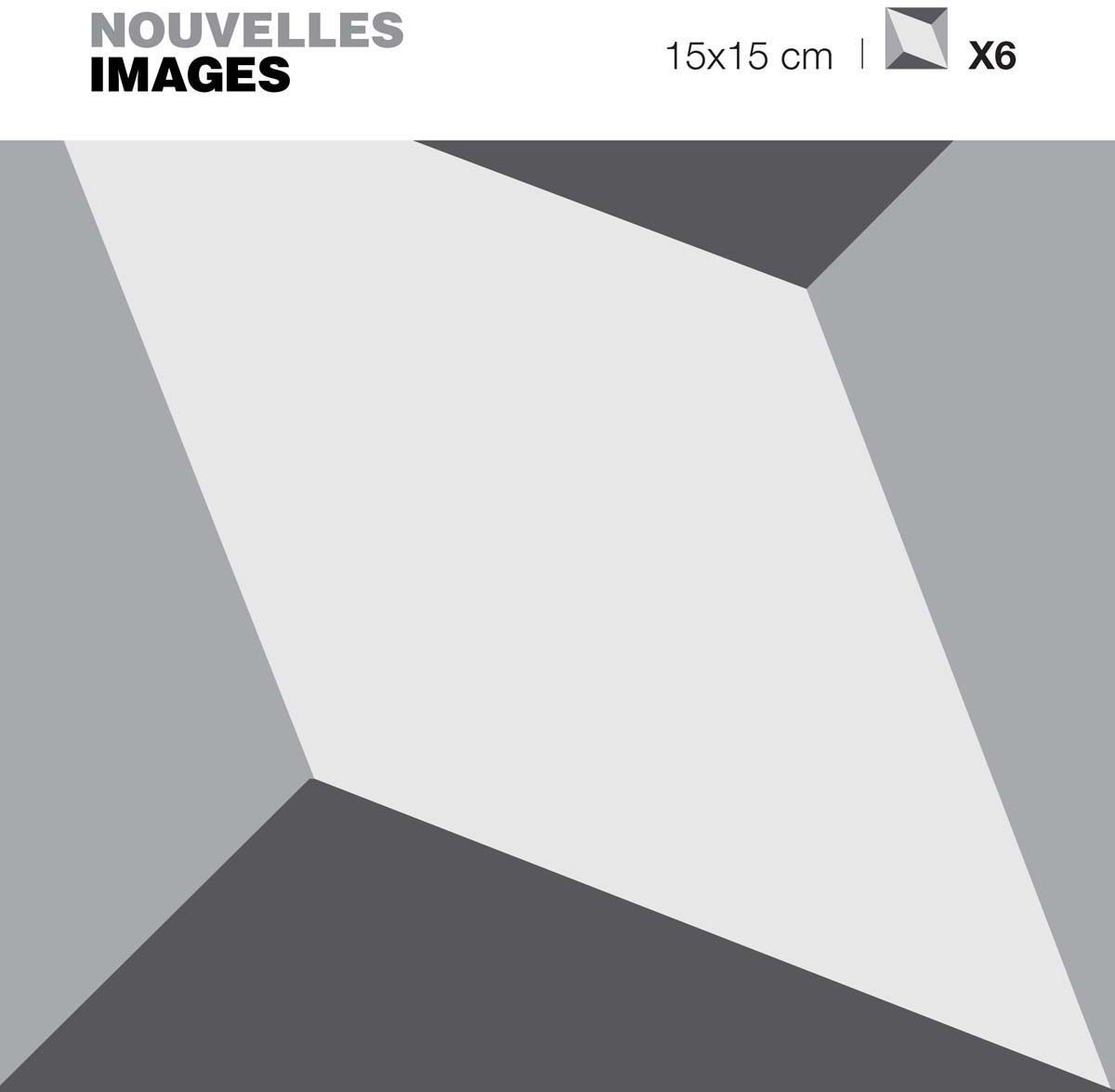 Stickers cube gris effet 3D zoom 15 x 15 cm (Lot de 6)