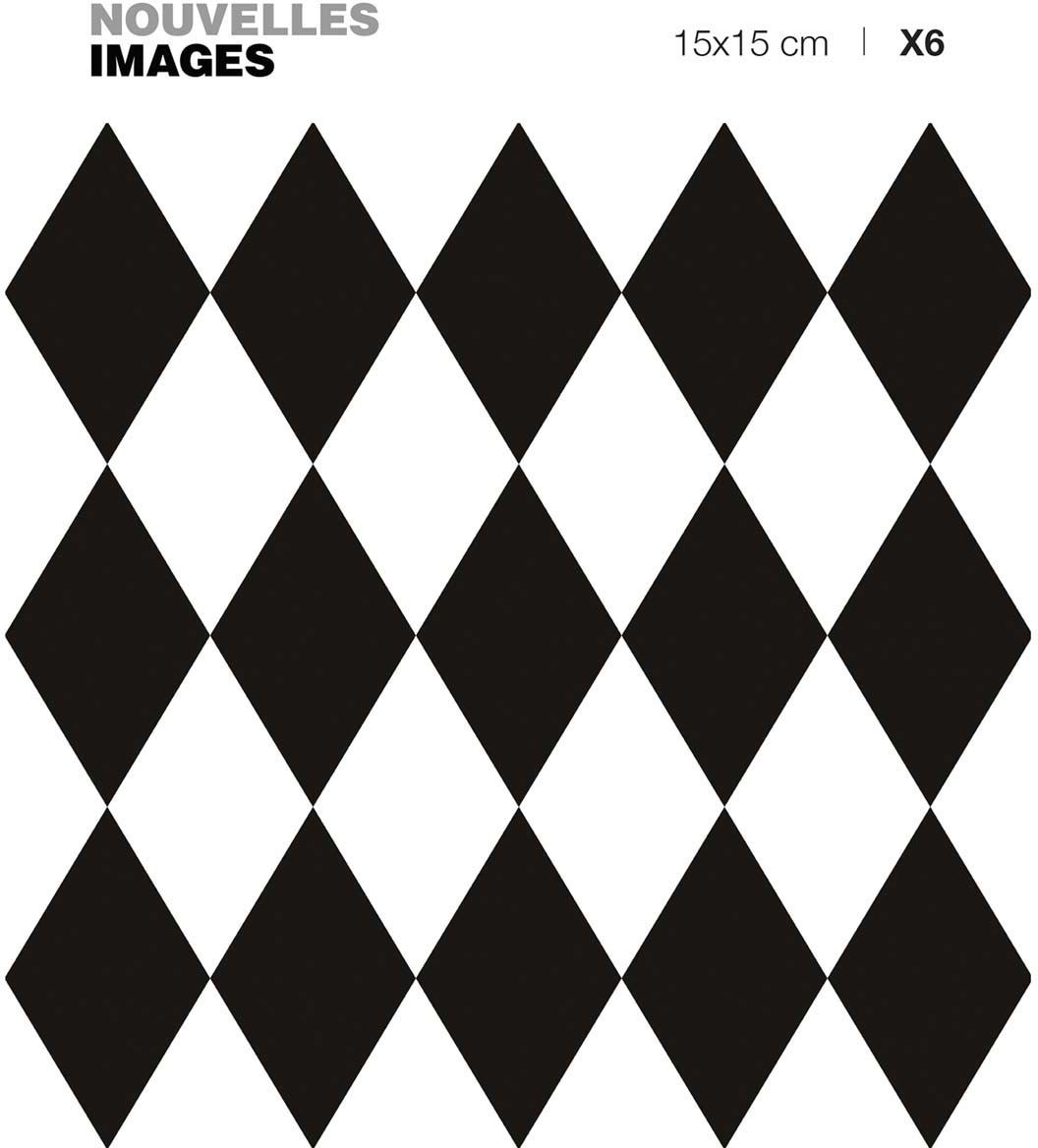 Stickers losanges vintage noir et blanc 15 x 15 cm (Lot de 6)