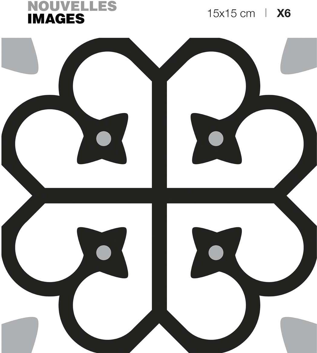 Stickers motif floral noir et blanc 15 x 15 cm (Lot de 6)