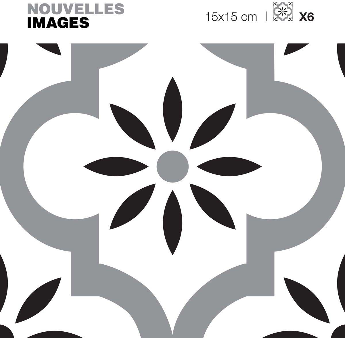 Stickers motif oriental gris - blanc et noir 15 x 15 cm (Lot de 6)