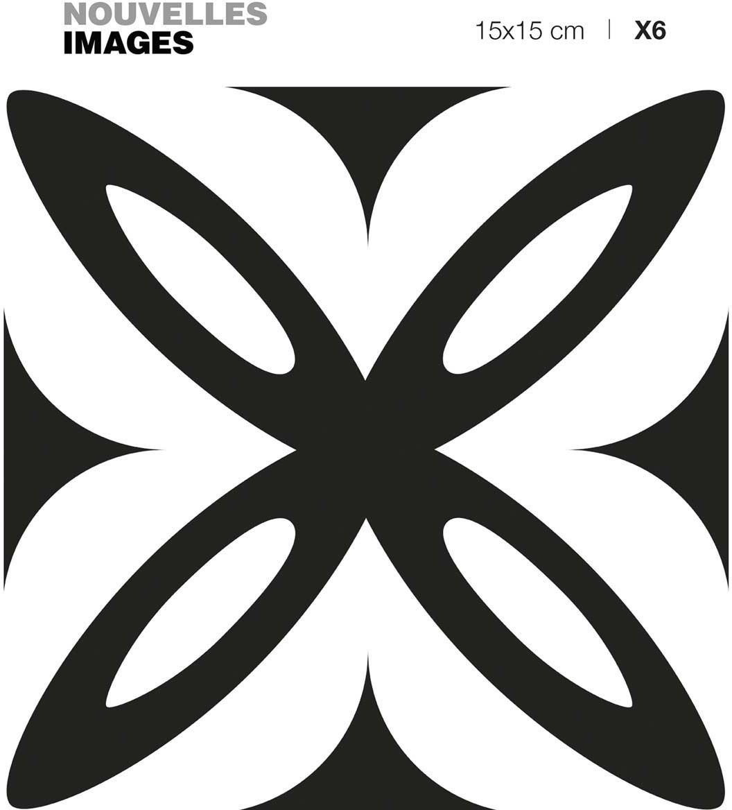 Stickers fleur géométrique noir et blanc 15 x 15 cm (Lot de 6)