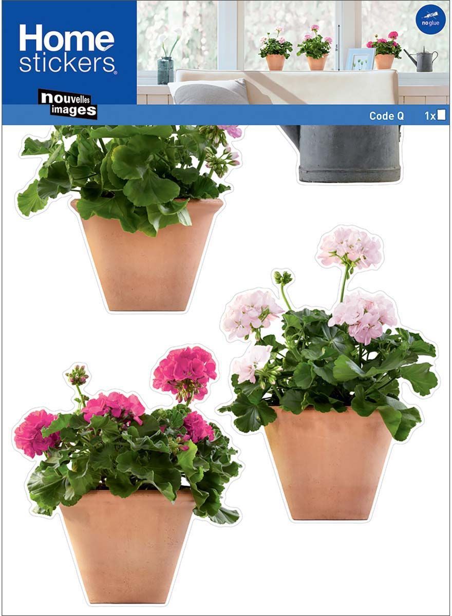 Sticker fenêtre en polypropylène géraniums roses - 3 pots