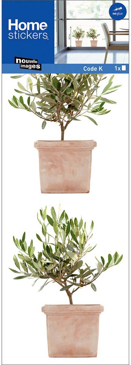 Stickers fenêtre en polypropylène oliviers en pots