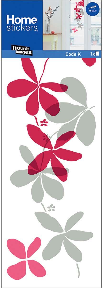 Sticker fenêtre en polypropylène fleurs tons gris et rose