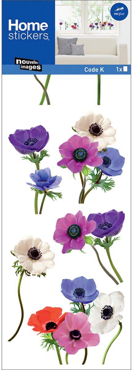 Sticker fenêtre en polypropylène petites fleurs anémones tons violet et rouge