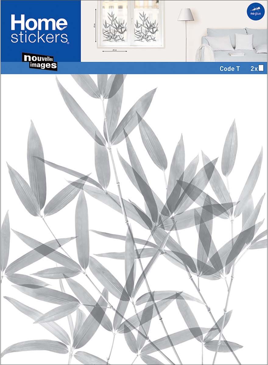 Sticker fenêtre en polypropylène de feuilles de bambous tons gris
