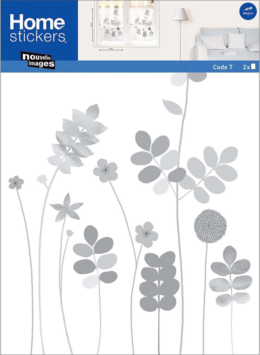 Sticker fenêtre en polypropylène fleurs Acacias tons gris