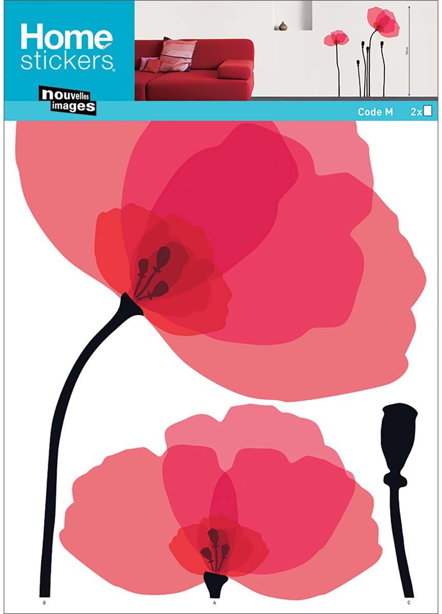 Sticker mural Fleurs Poppy roses et effets transparents