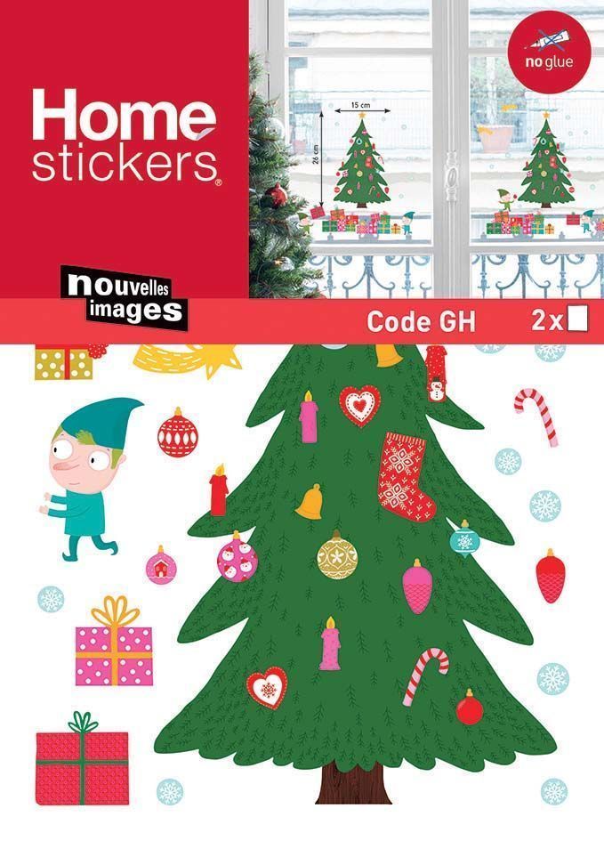 Sticker fenêtre sapin et cadeaux 24 x 3 x 36 cm