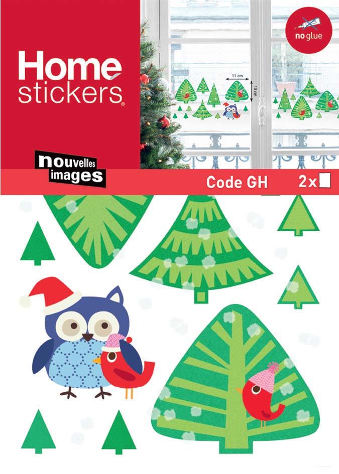 Sticker fenêtre forêt de sapins et chouette de Noël 24 x 3 x 36 cm