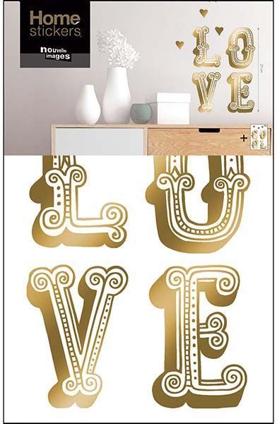 Sticker mural Love & Cool doré
