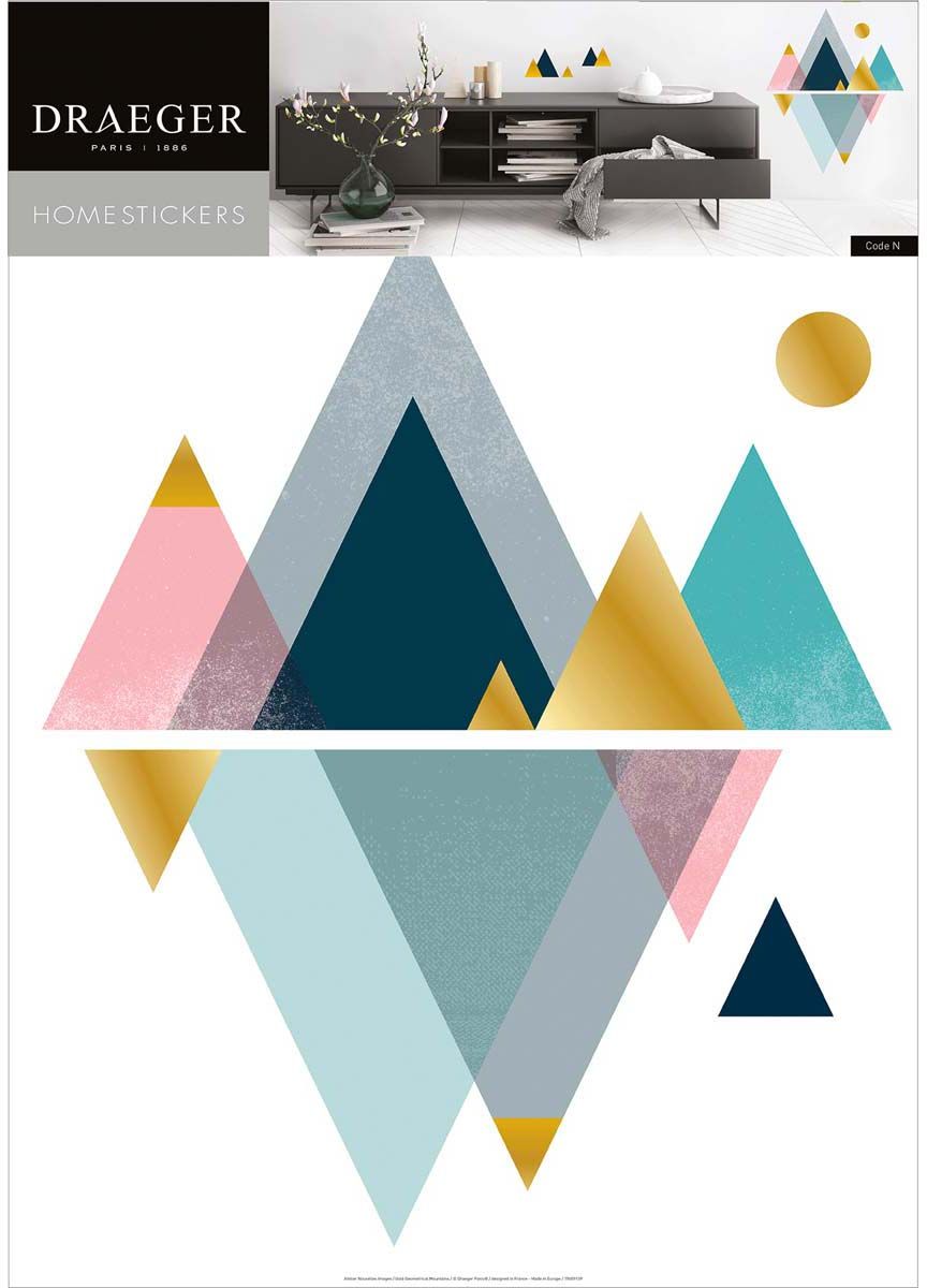 Sticker mural style scandinave montagnes dorées 50x70 cm