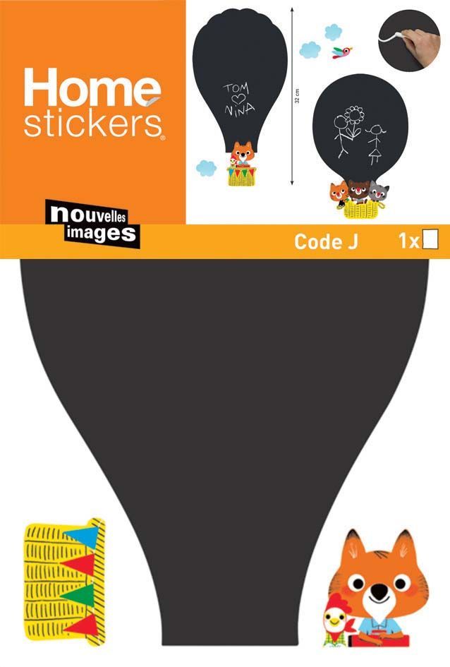 Sticker mural montgolfières avec ardoise