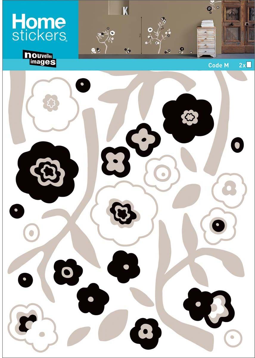 Sticker mural fleurs en noir et blanc