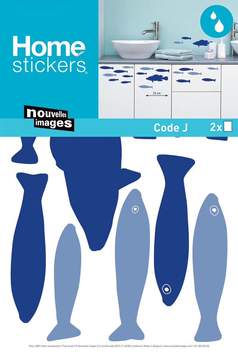 Sticker mural banc de poissons bleus