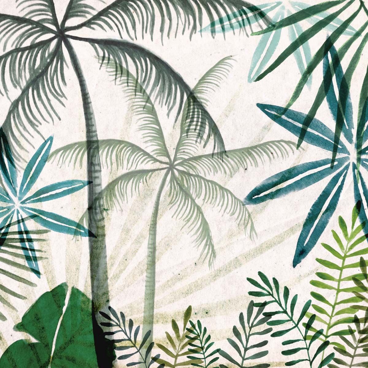 Toile Jungle palmiers avec châssis en bois véritable - 23x23 cm