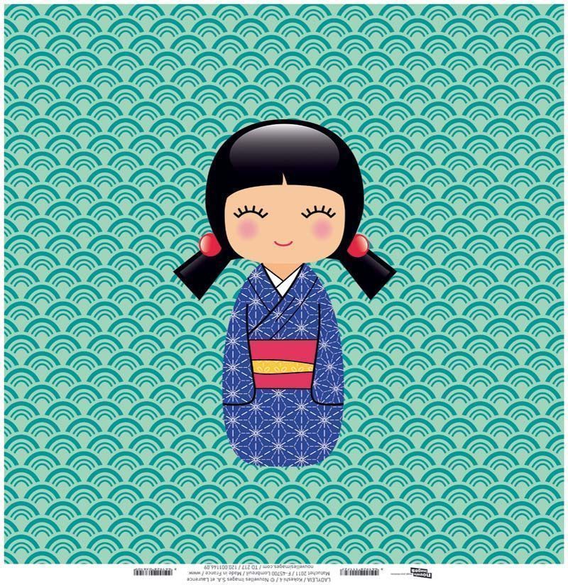 Toile imprimée Kokeshi 4 Ladyleia 30x30 cm